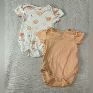 Rabbit + Bear -Peach and Orange Print Kids One Pieces